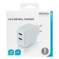 DELTACO USB-AC175, 2x USB A, Nabíjačka, biela
