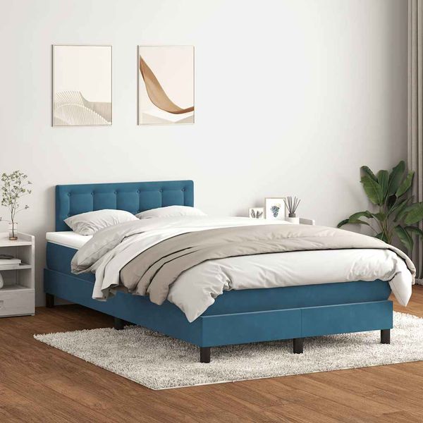 vidaXL Posteľný rám boxsping s matracom tmavomodrý 120x220 cm zamat