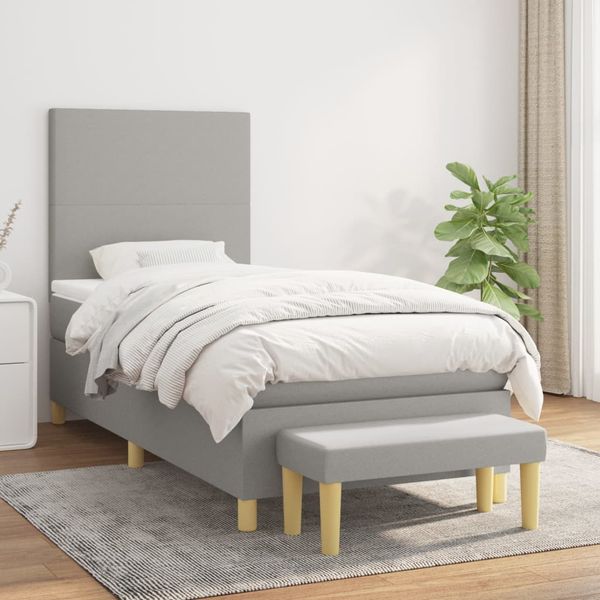 vidaXL Posteľný rám boxsping s matracom bledosivý 90x200 cm látka