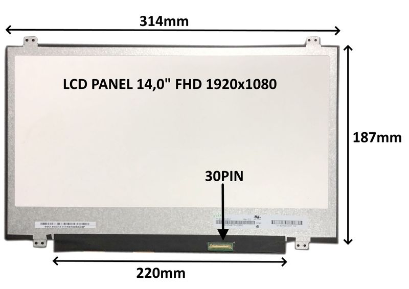 LCD PANEL 14,0'' FHD 1920x1080 30PIN MATNÝ / ÚCHYTY HORE A DOLE