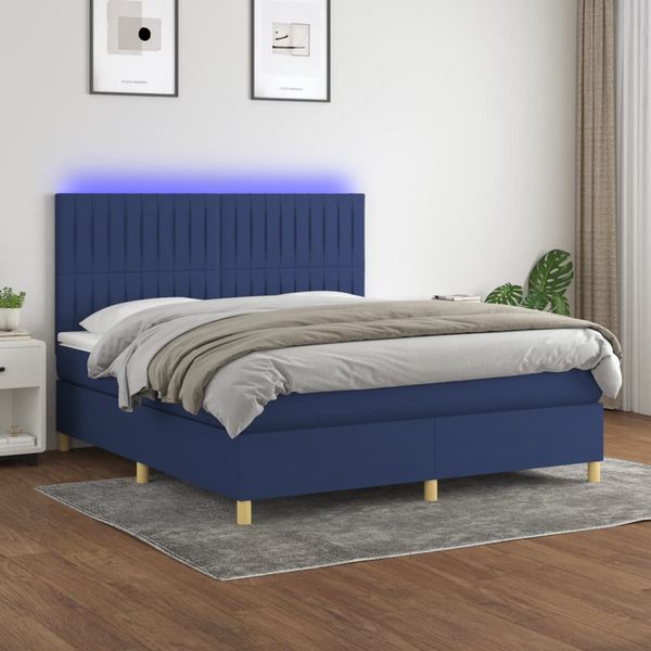 vidaXL Posteľ boxsping s matracom a LED modrá 180x200 cm látka