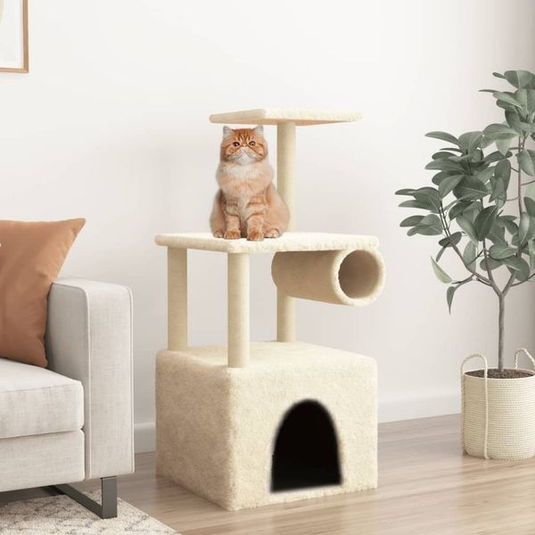 vidaXL Škrabadlo pre mačky so sisalovými stĺpikmi krémové 109,5 cm