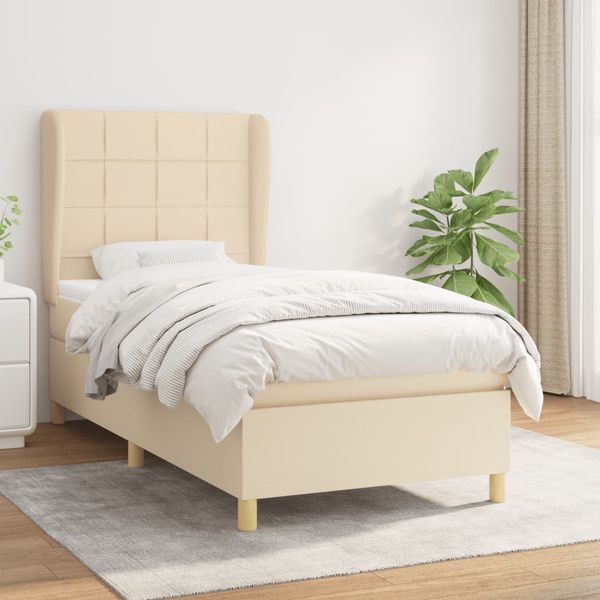 vidaXL Posteľný rám boxsping s matracom krémový 90x200 cm látka