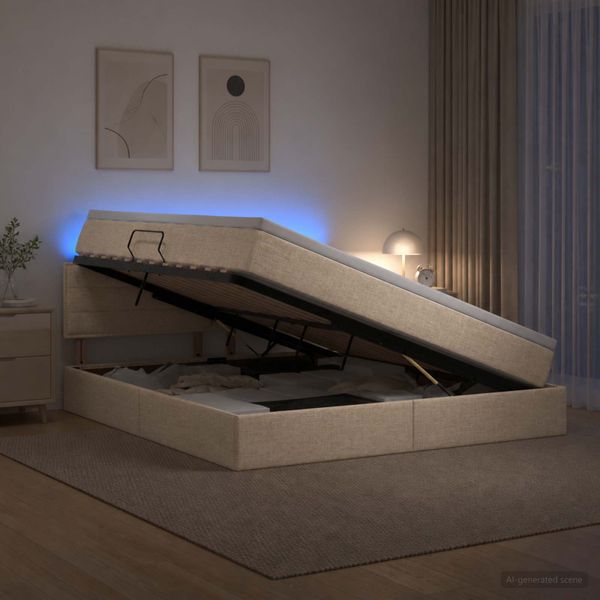 vidaXL LED úložná posteľ s matracom Krémová 140 x 200 cm Látka