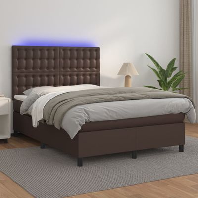 vidaXL Boxspring posteľ s matracom a LED hnedá 140x190 cm umelá koža