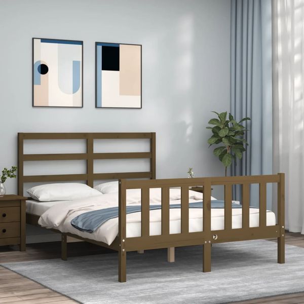 vidaXL Rám postele s čelom medovohnedý 140x190 cm masívne drevo
