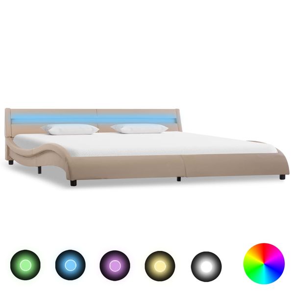 vidaXL Posteľný rám s LED, kapučínová farba, umelá koža 180x200 cm