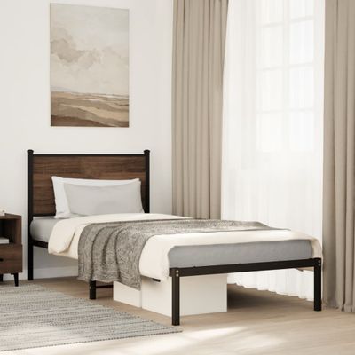 vidaXL Kovový posteľný rám bez matraca hnedý dub 90x200 cm