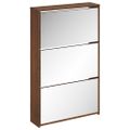 vidaXL Botník so zrkadlom 3-poschodový hnedý dub 63x17x102,5 cm