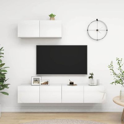 vidaXL TV skrinky 3 ks, lesklá biela, kompozitné drevo