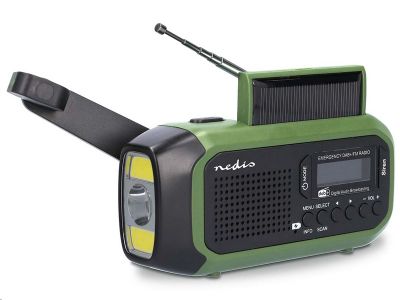 Rádio NEDIS RDDBCR2000GN núdzové DAB+/FM, ručná kľuka, solárny panel