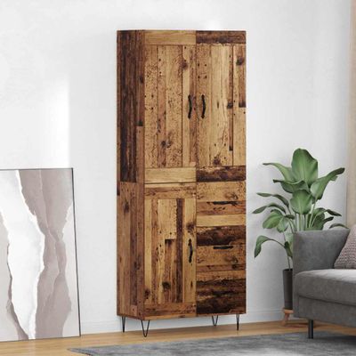 vidaXL Highboard Staré drevo 69,5 x 34 x 180 cm Kompozitné drevo
