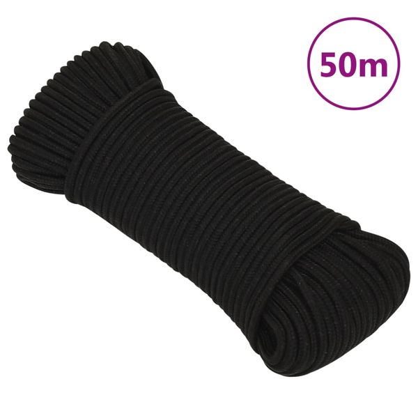vidaXL Pracovné lano čierne 4 mm 50 m polyester