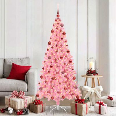 vidaXL Vianočný stromček s 300 LED-i so stojanom Ružová 180 cm PVC