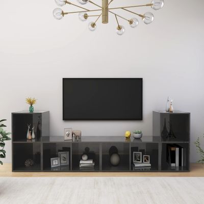 vidaXL TV skrinky 4 ks, lesklé sivé 72x35x36,5 cm, kompozitné drevo