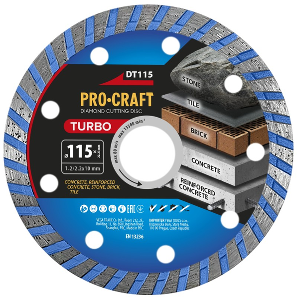 Diamantový rezný kotúč 115 mm PROCRAFT DT115 Turbo