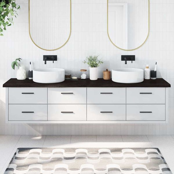 vidaXL Kúpeľňová doska tmavohnedá 220x60x(2-4) cm ošetrený masív
