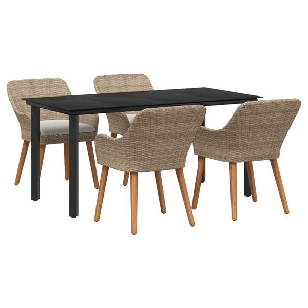 vidaXL Záhradný jedálenský set s vankúšom 5 pcs Béžová polyratan