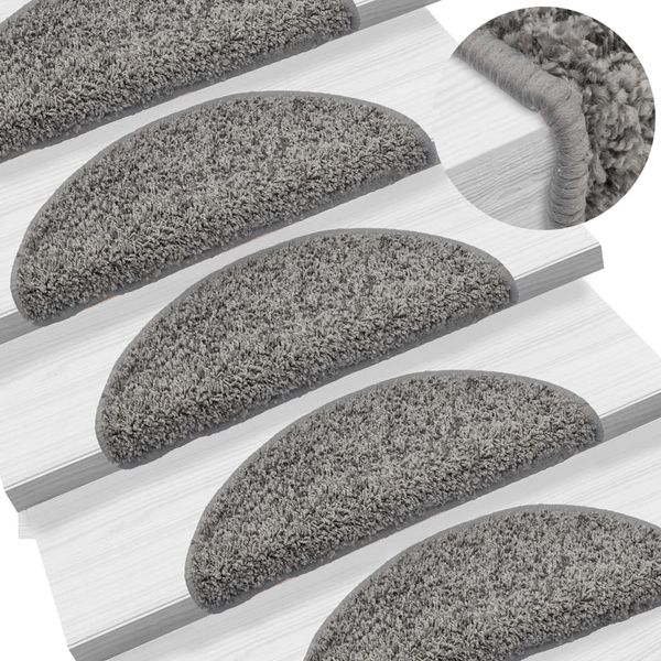 vidaXL Schodové rohože 15 ks 56x17x3 cm sivé, polkruhové