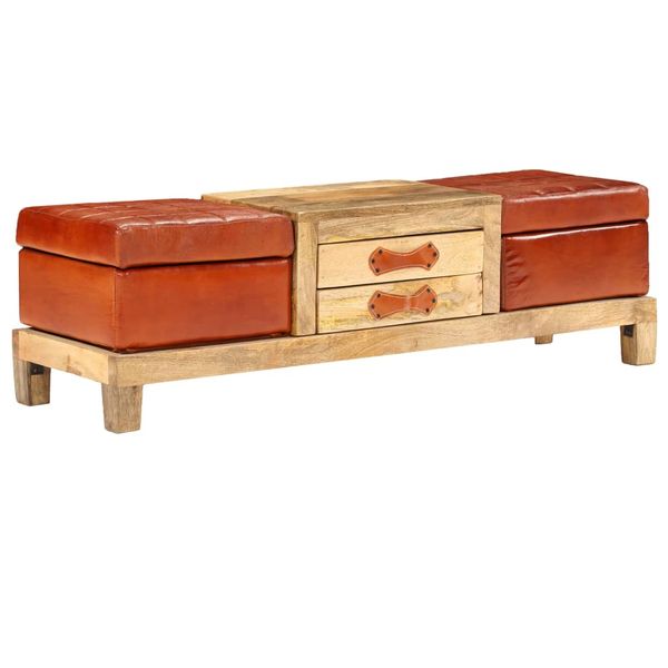 vidaXL Úložná lavica 120x36x36 cm masívne mangovníkové drevo a koža