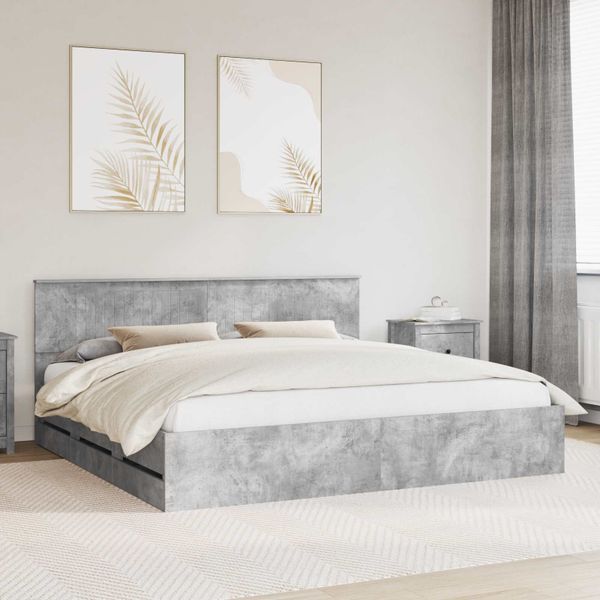 vidaXL Rám postele Betónová šedá 200 x 200 cm Inžinierske drevo