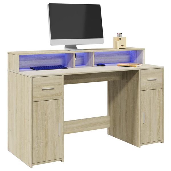 vidaXL Stôl s LED svetlami dub sonoma 140x55x91 cm kompozitné drevo