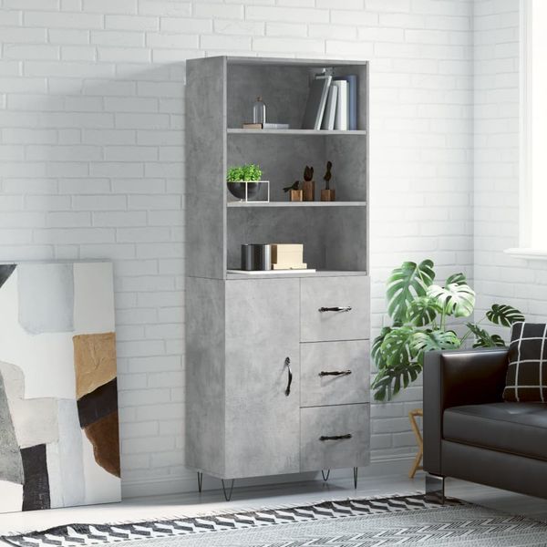 vidaXL Vysoká skrinka betónová sivá 69,5x34x180 cm spracované drevo