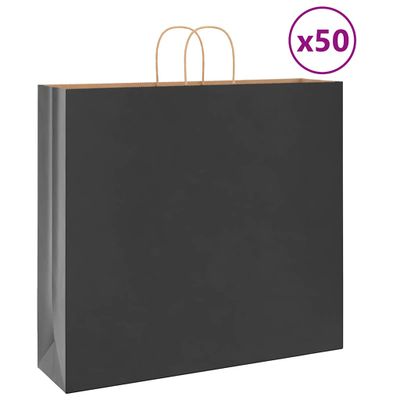vidaXL Papierové tašky 50 ks s rúčkami, čierna, 54x15x49 cm
