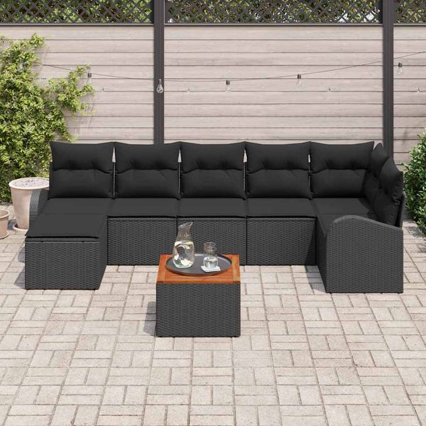 vidaXL Súprava záhradných pohoviek s vankúšom 8 pcs Čierna polyratan
