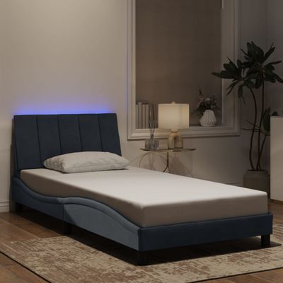 vidaXL Rám postele s LED bez matraca Hankotmavosivý 100x200 cm zamat