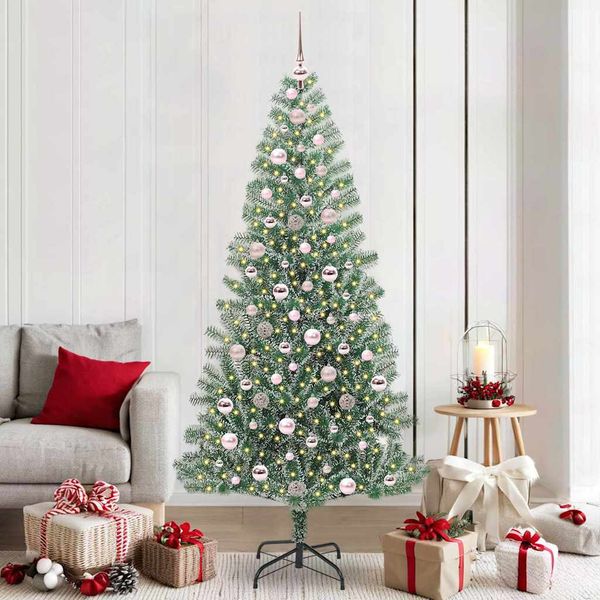 vidaXL Umelý vianočný stromček, snehom obalený, s LED svetlom 210 cm