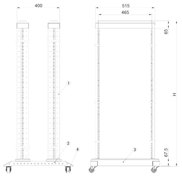 XtendLan 42U, otevřený rám dvojítý, šířka 600mm Rozvadec, 19", stojanový, rámový, výška 42U, 600 x 600, pojezd, rozebíratelný, cerný