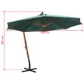 vidaXL Zelený visiaci slnečník 350 cm, drevená tyč