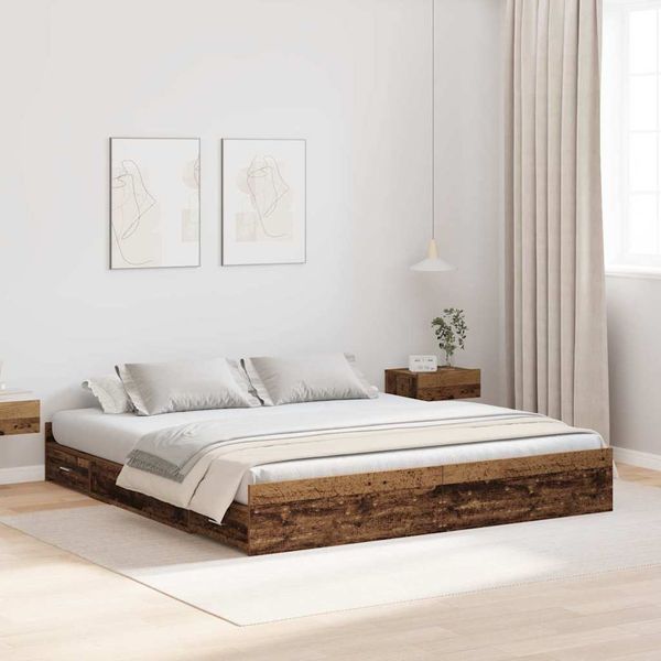 vidaXL Rám postele s úložným prostorem Staré drevo 200 x 200 cm