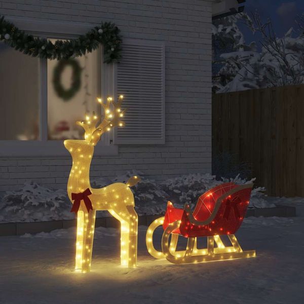 vidaXL vianočná dekorácia Soby a sane 100 LED diód teplá biela