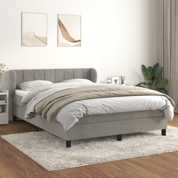 vidaXL Posteľný rám boxsping s matracom bledosivý 140x200 cm zamat