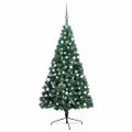 vidaXL Osvetlený umelý polovičný vianočný stromček+gule, zelený 150 cm