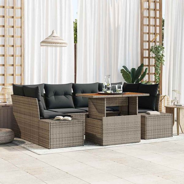 vidaXL Záhradný jedálenský set s vankúšom 7 pcs Sivá a hnedá