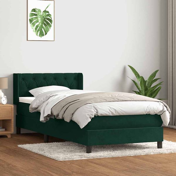 vidaXL Posteľný rám boxspring s matracom Tmavozelená 80x210 cm zamat
