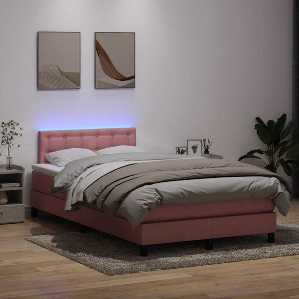 vidaXL Posteľný rám boxsping s matracom a LED ružový 120x210 cm zamat