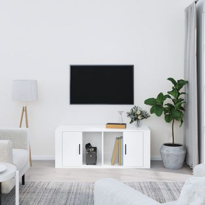 vidaXL TV skrinka lesklá biela 100x35x40 cm spracované drevo