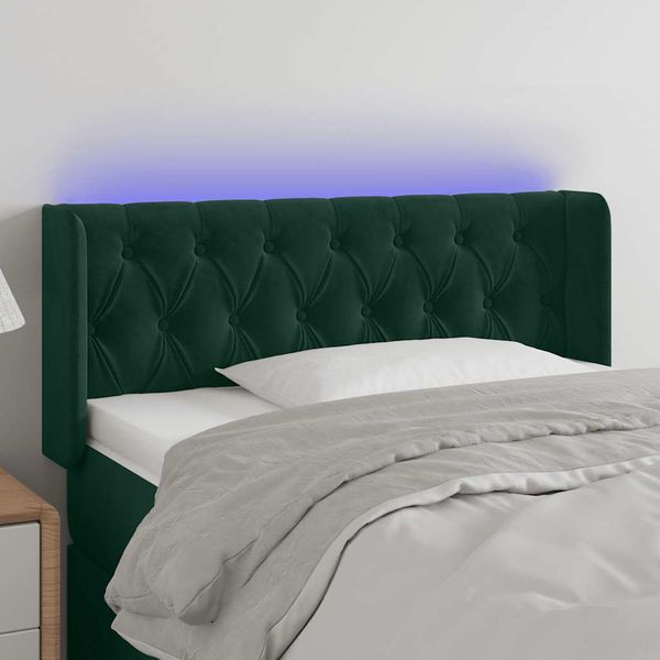 vidaXL Čelo postele s LED tmavozelené 93x16x78/88 cm zamat