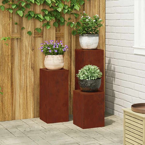 vidaXL Stojan na rastliny 3 pcs Hrdzavý