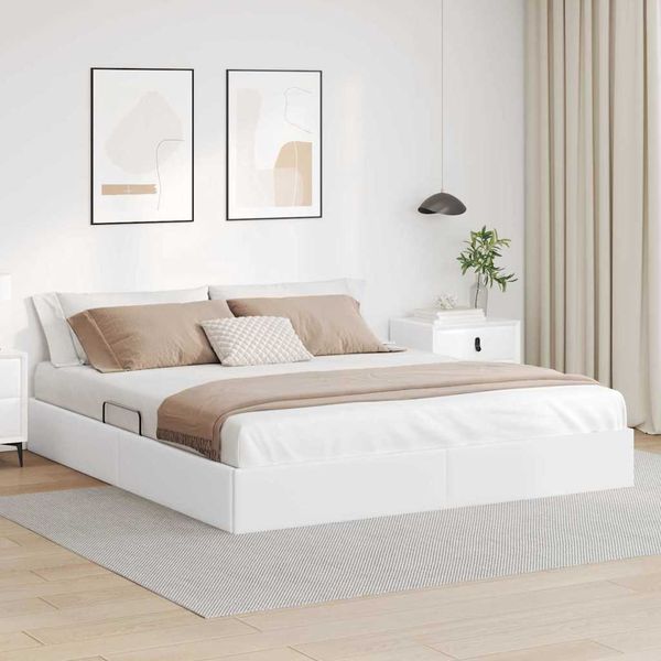 vidaXL Úložná posteľ s úložiskom Čistá biela 193 x 203 cm Umelá koža