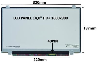 LCD PANEL 14,0'' HD+ 1600x900 40PIN MATNÝ / ÚCHYTY HORE A DOLE