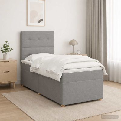 vidaXL LED boxspring posteľ s matracom Svetlosivá 90 x 190 cm Látka