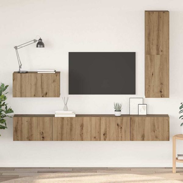 vidaXL Nástenný TV kabinet 4 pcs Remeselný dub Kompozitné drevo
