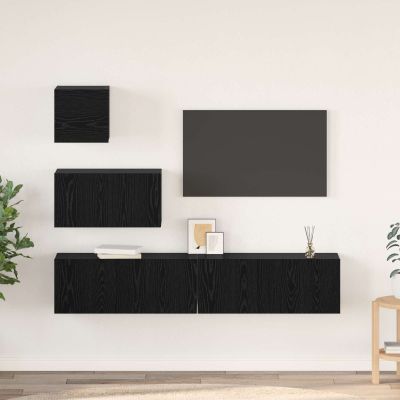 vidaXL Zostava TV skriniek Nástenný 3 pcs Čierny dub Kompozitné drevo