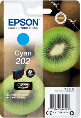 EPSON ink Cyan 202 Premium - singlepack, 4,1ml, 300s, štandard