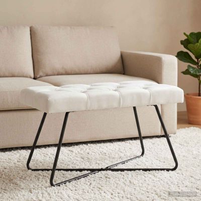 vidaXL Lavica s gombíkovým prešívaním Biela 80 x 40 x 46 cm Látka